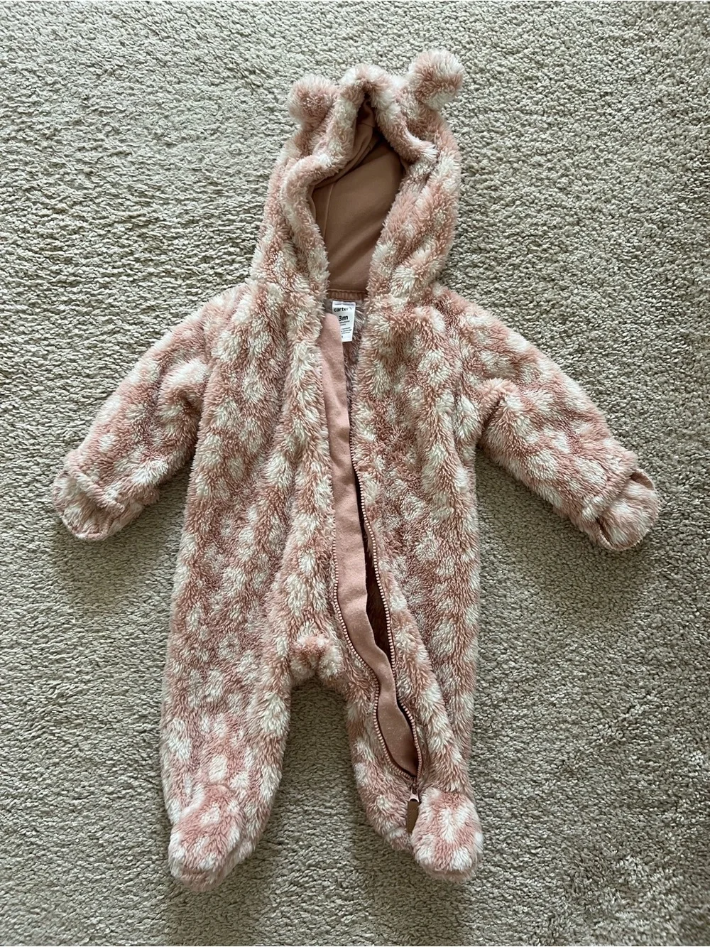 Carter's Pink and Cream Plush Hooded Baby Onesie